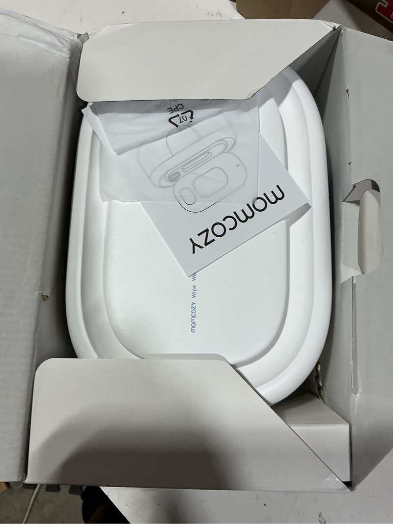 Condition photo showing New/Like New for momcozy baby wipe warmer, innovative spring design, large capacity wipes dispenser for 60-80pcs, fast & even heating, 4 modes of temperature heating control, diaper wipe warmer with night light, blue blue regular