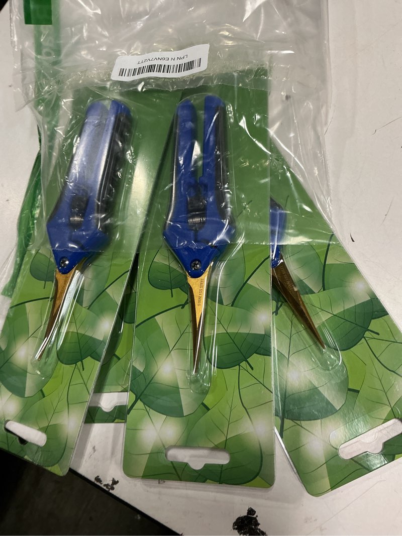 Condition photo showing Good Condition for 4 packs garden pruning shears with curved blades trimming scissors, gardening hand pruning snips titanium coated precision bonsai pruning shears, convenient flower cutters(blue) curved blade homeaning789
