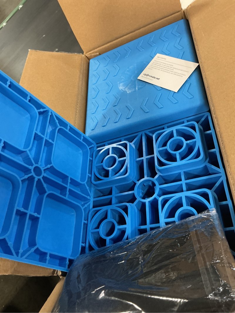 Condition photo showing Good Condition for rvmate 12 pack rv leveling blocks, heavy duty camper leveling blocks, levelers for rvs, reduce trailer movement, trailer leveling blocks?rv leveling system great for single and dual wheels blue 12 pack