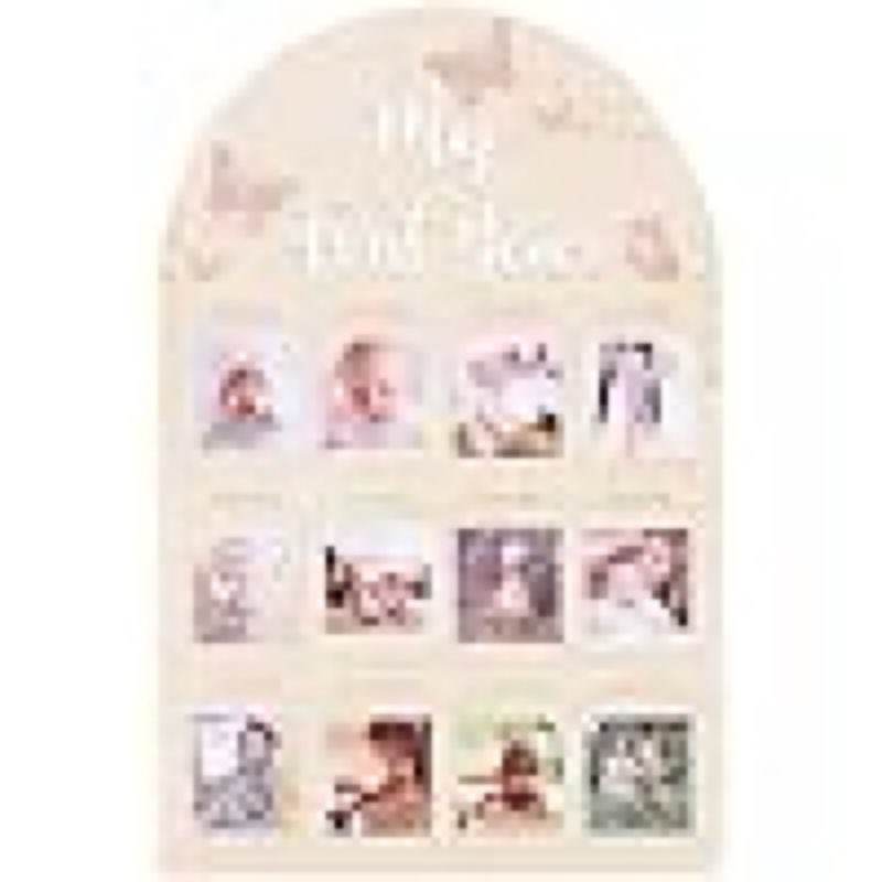 YOUAME My First Year Birthday Wooden Photo Board - Butterfly Themed First Year Milestone Photo Board, 12 Months Baby Girl Birthday Picture Wood Frame, Girls Pink Birthday Party Decorations