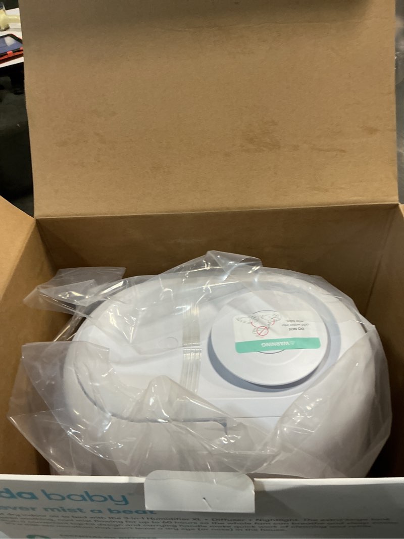 Condition photo showing New/Like New for Frida Baby 3-in-1 XL Top Fill Humidifier for Bedroom, Cold & Flu Relief, 6L Tank Cool Mist Humidifier + Diffuser for Large Rooms, Mold Resistant, Nightlight, Auto-Off, Quiet, Essential Oil Diffuser 1.6 Gallon Tank