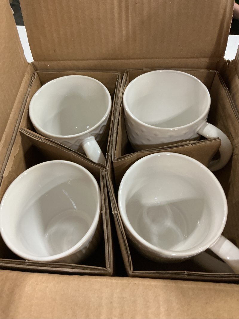 Condition photo showing New/Like New for holise ceramic coffee mugs set of 4, 14 oz coffee cups with handle, embossed stoneware mugs set for cappuccino, latte, tea, hot chocolate and milk,housewarming gifts,dishwasher&microwave safe.