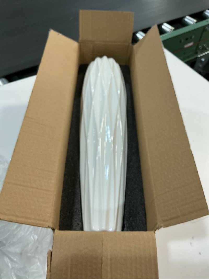 Condition photo showing New/Like New for White Ceramic Tall Vase, 17.7" Large Floor Vase for Pampas Grass, Decorative Flower Vases for Modern Home Decor Living Room Office Bedroom Table Centerpieces Shelf Kitchen Wedding Farmhouse Décor Ten Stripes Height-17.7 Inch