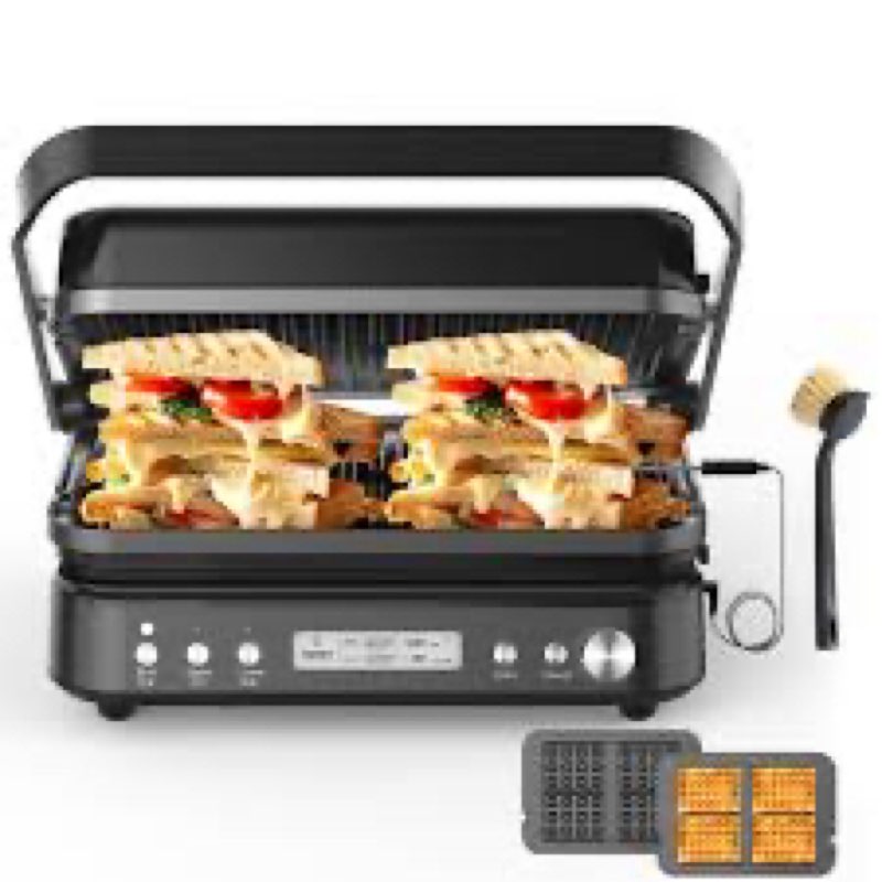 cattleman panini grill press sandwich maker with removable plates, 1600w, 5 in 1 smokeless indoor gr