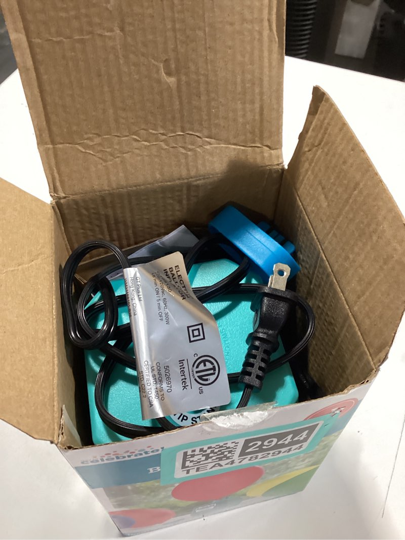 Condition photo showing Good Condition for 7" blue electric balloon inflator, with extendable tip and balloon knotter, by way to celebrate