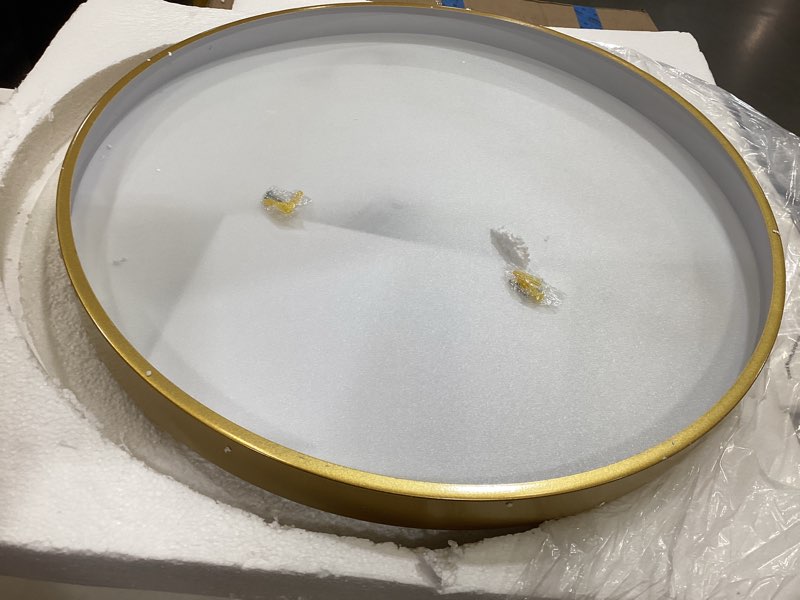 Condition photo showing As Is for 24 inch large gold round led flush mount ceiling light, modern 3000k/4000k/5000k temperatures adjustable 40w ceiling lighting fixture for bedroom living room kitchen hallway