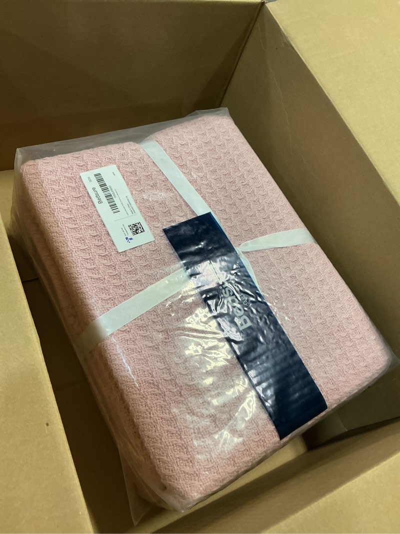 Condition photo showing Good Condition for Bedsure Gentlesoft 100% Cotton Blanket Queen Size for Bed - Breathable and Soft, Thick Cozy Waffle Weave Christmas Blanket Gift for Women, Pink, 90x90 Inches 12 - Pink Queen (90" x 90")