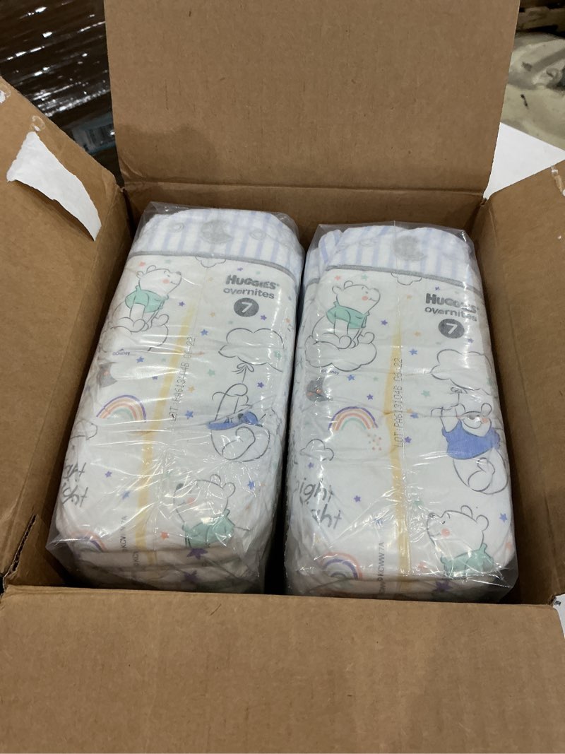 Condition photo showing New/Like New for huggies overnites size 7 overnight diapers (41+ lbs), 36 ct, packaging may vary size 7 36