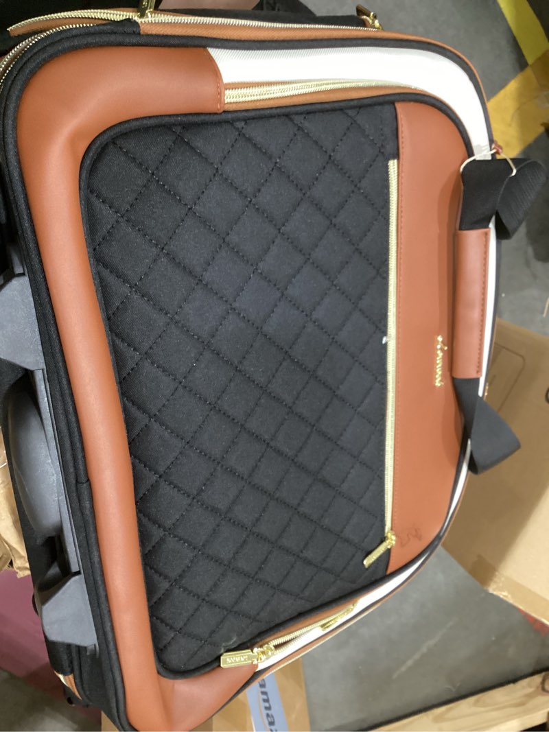 Condition photo showing Good Condition for lovevook rolling laptop bag women, 17.3 inch laptop briefcase with wheels, soft sided underseat carry on luggage personal item suitcase for work travel business, black brown beige black-brown-white