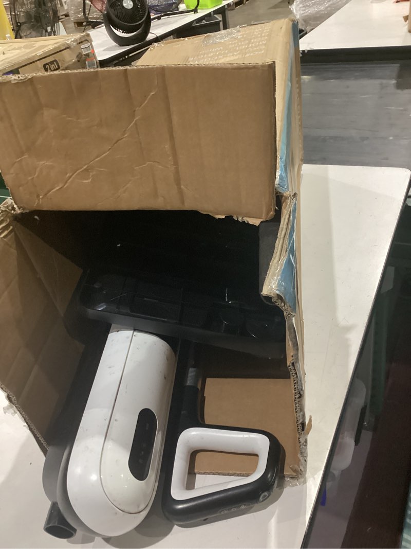 Condition photo showing As Is for newbulig cordless wet dry vacuum cleaner, all in one vacuum mop for hard floor, vac mops with auto self-cleaning, dual water tank, anti-tangle design, dual-sided edge cleaning, 35 mins rumtime white 13.05"l * 11.38"w * 43.62"h
