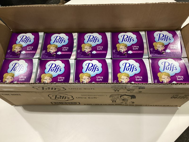 Condition photo showing New/Like New for Puffs Ultra Soft Non-Lotion Tissues, 10 Cubes, 56 Tissues Per Box 56 Count (Pack of 10)