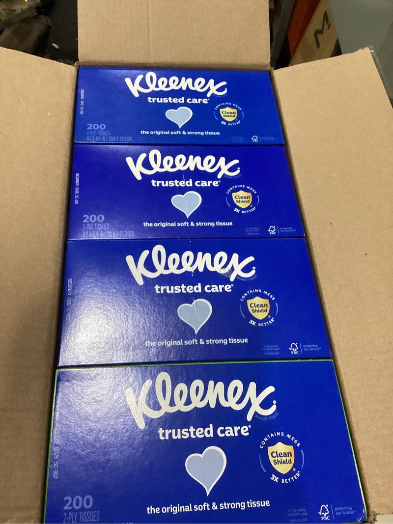 Condition photo showing Good Condition for kleenex trusted care facial tissues, 8 flat boxes, 200 tissues per box, 2-ply, packaging may vary white 200 tissues (pack of 8)