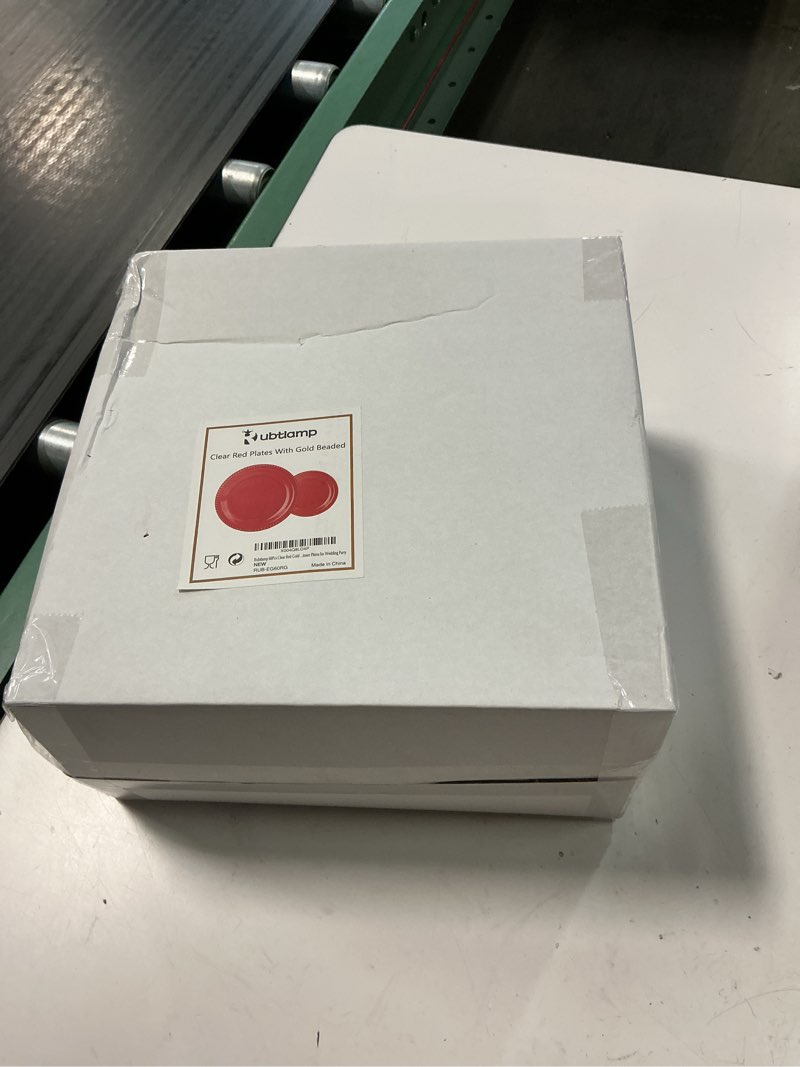Condition photo showing New/Like New for rubtlamp 60pcs red gold plastic plates, red disposable plates with gold beaded, clear heavy-duty party plates, fancy plastic plates include 30 dessert platos, 30 dinner platos for party mother's day