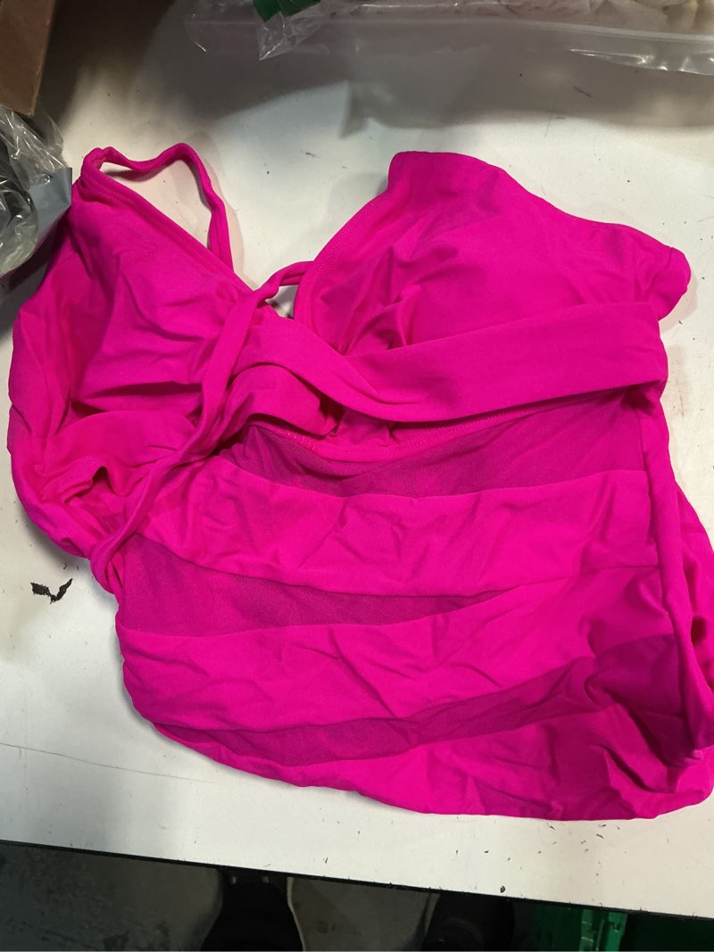 Condition photo showing As Is for women's sexy mesh tummy control swimsuits v neck push up one piece bathing suits slimming swimwear medium hot pink