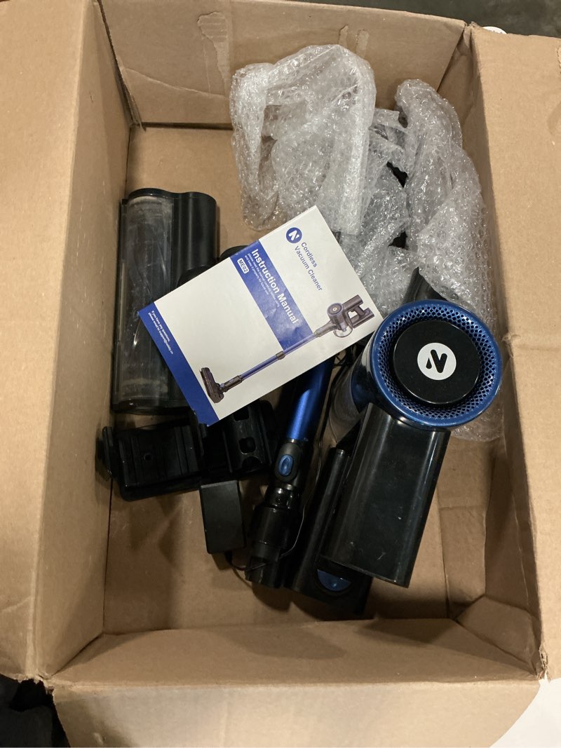 Condition photo showing As Is for nadaly cordless vacuum cleaner for home, 500w 40kpa stick vacuum cordless with 45mins runtime, anti-tangle, lightweight, 1.5l dust cup, 8-in-1 rechargeable vacuum for hardwood floor carpet pet hair blue