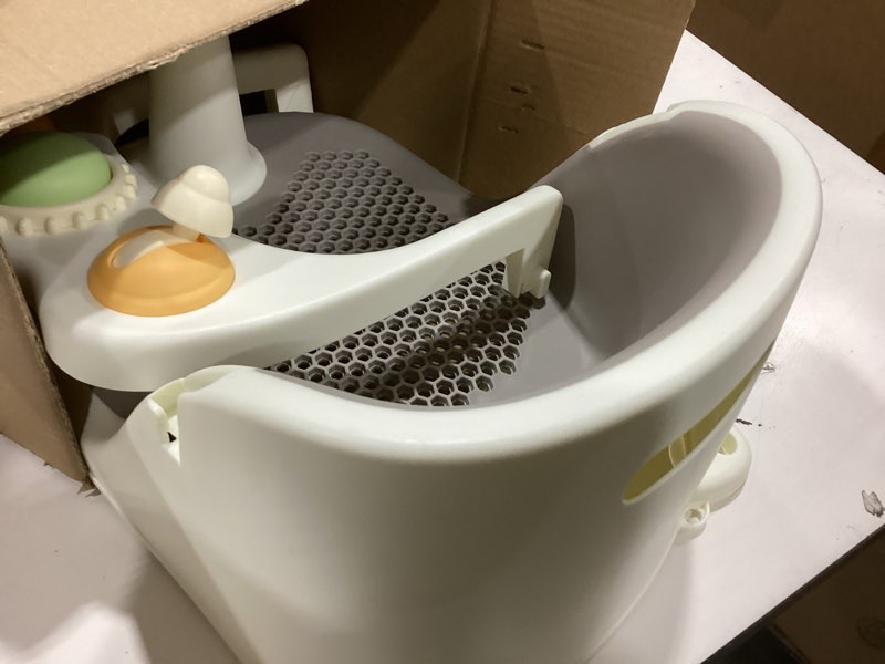 Condition photo showing As Is for baby bath seat for babies 6 months & up - non-slip toddler bath seat for baby & newborn with suction cups, safe baby bath tub seat with suction cups, baby bath chair
