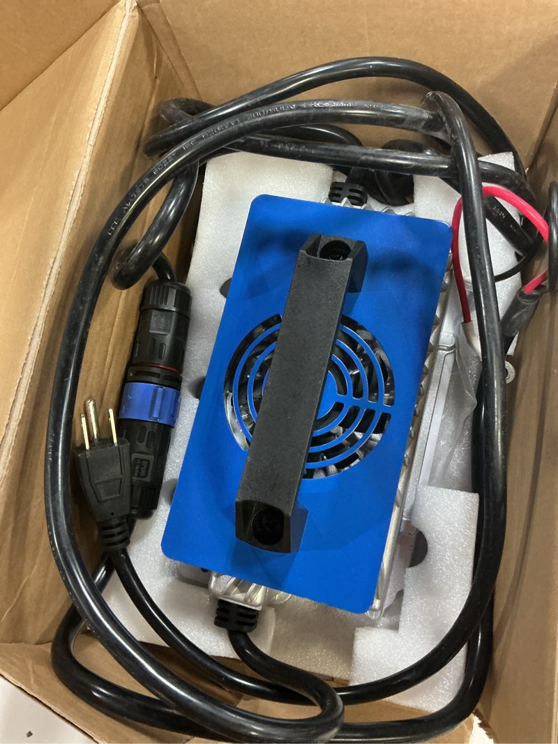 Condition photo showing Good Condition for lithium battery charger 48 volt/58.4v 18a for 48v (51.2v) lifepo4 battery 1250w lifepo4 battery charger 48 volt, ip67 waterproof, for golf cart, forklift, electric outboard, boat, solar, rv, off-grid 48v 18a
