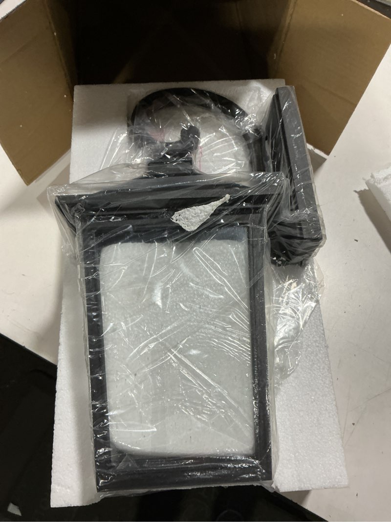 Condition photo showing Good Condition for Large Outdoor Wall Light Fixture, HWH Exterior Porch Light Patio Wall Light Fixture, Industrial Outdoor Wall Sconce Lantern with Seeded Glass, Matte Black Finish, 5HX100MB BK Seeded Glass Black Large *1