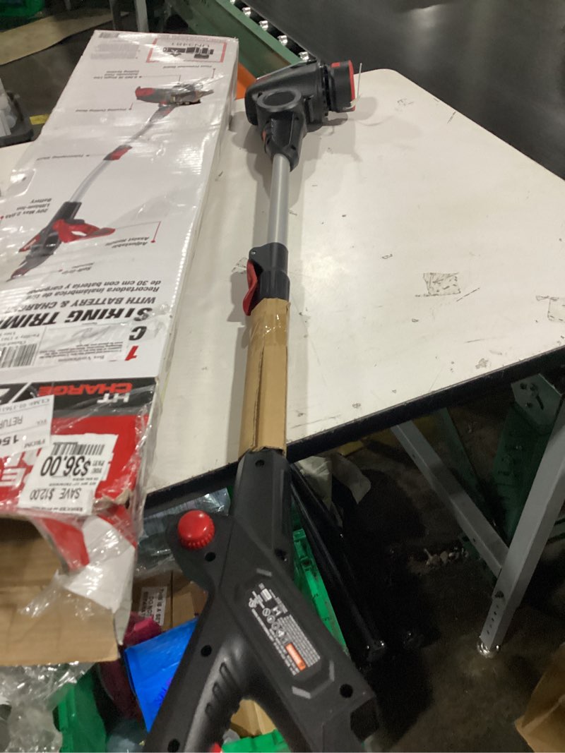 Condition photo showing As Is for (missing peice )hyper tough 20v max cordless 12-inch string trimmer, ht21-401-003-02