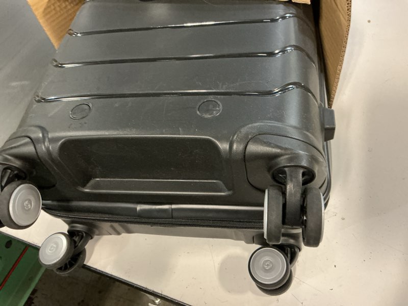 Condition photo showing As Is for samsonite freeform hardside carry-on luggage with spinner wheels - hardshell suitcase - tsa, airline-approved - expandable hard shell, smooth rolling wheels for lightweight travel – black carry-on spinner black
