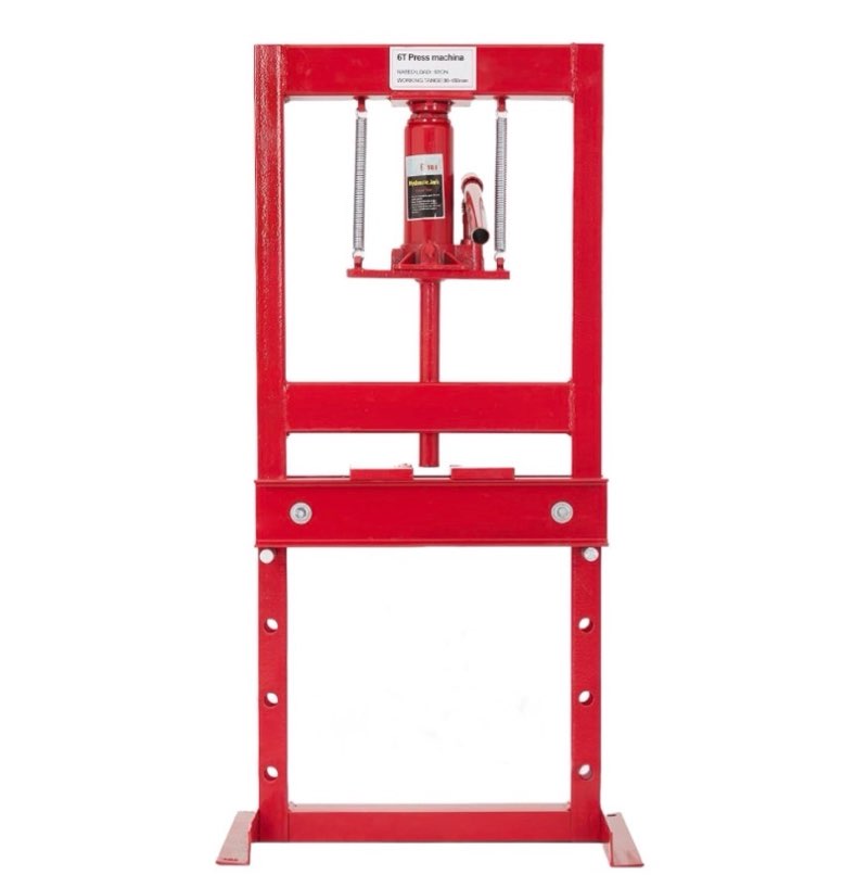 6 ton hydraulic press, h-frame garage floor shop press | with press plates, heavy-duty adjustable hydraulic shop press, for auto bending stamping, red
