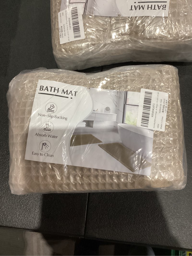 Condition photo showing New/Like New for WondRg Upgraded Non Slip Bathroom Rugs Sets 2 Piece, Washable Waffle Bath Mats Set, Quick Dry Bathroom Mat, Super Absorbent Kitchen Runner Rug for Hallway, Brown, 18"x30"+24"x48"(2'x4') 2'x4' Set A-brown