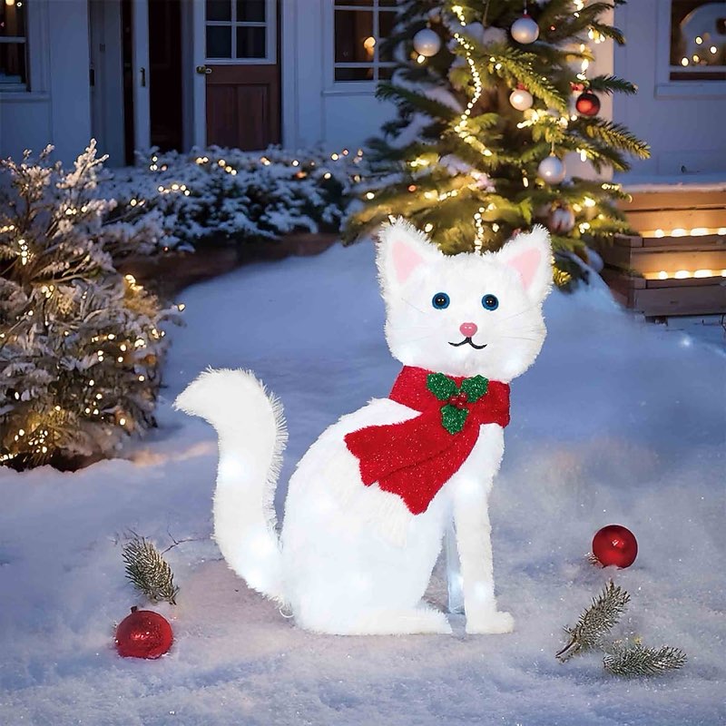 Holiday Living 22-in LED White Cat Decoration in the Outdoor Christm