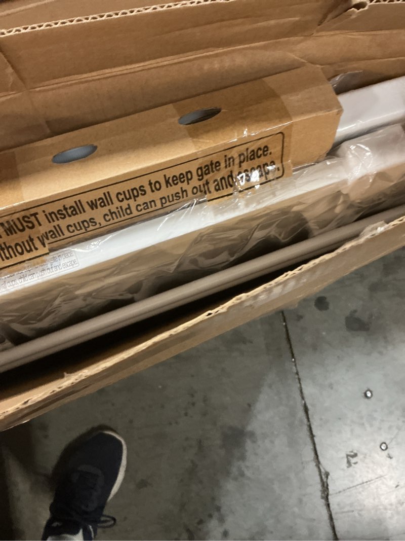 Condition photo showing New/Like New for clear baby safety gate for stairs,29"-48" wide, 30" tall pressure mounted acrylic pet gate, easy walk through auto close child gate for doorways and house,29.52-47.24" white 29.52-47.24"