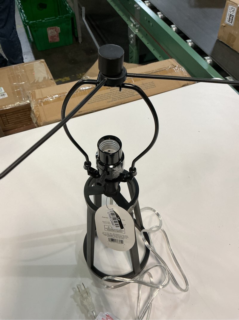 Condition photo showing As Is for medium modern industrial assembled table lamp black - threshold™: ul listed, cotton-linen shade, metal body, no bulb included