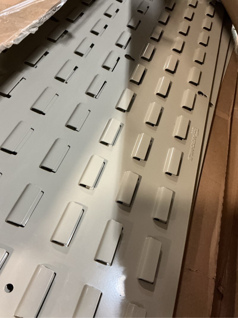 Condition photo showing Good Condition for Akro-Mils 30636 Louvered Steel Wall Mount Panel Garage Organizer for Hanging AkroBin Storage Bins, 36-Inch W x 19-Inch H, Beige, 4 Pack Beige 36-Inch W x 19-Inch H 4 Pack Organizer