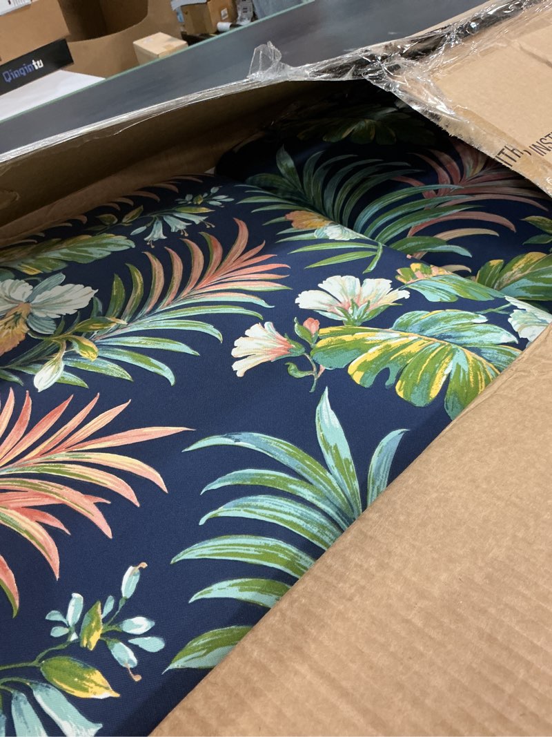 Condition photo showing Good Condition for arden outdoor dining chair cushion, 2 pack, 20 x 20, rain-proof, fade resistant, 20"l x 20"w simone blue tropical 2