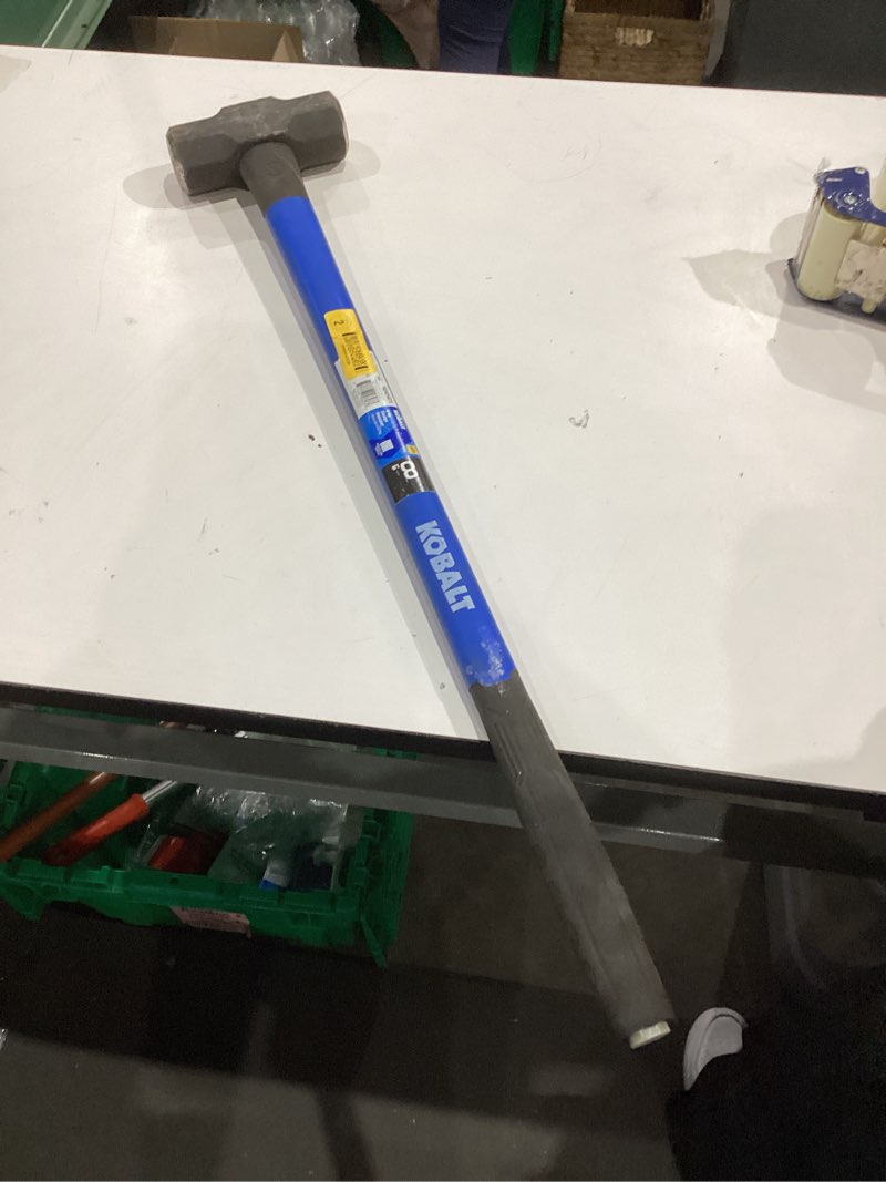 Condition photo showing As Is for kobalt tempered high carbon steel and fibreglass sledge hammer - 8-lbs - black and blue 103412