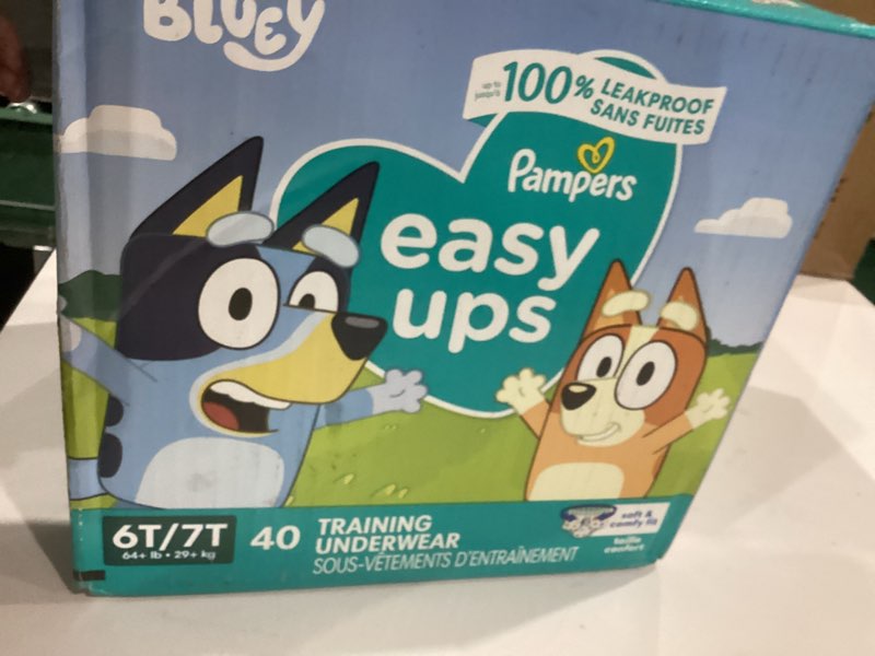 Condition photo showing New/Like New for Pampers Training Pants - Easy Ups Boys & Girls Bluey - Size 6T-7T, 40 Count, Children's Potty Underwear 6T-7T 40