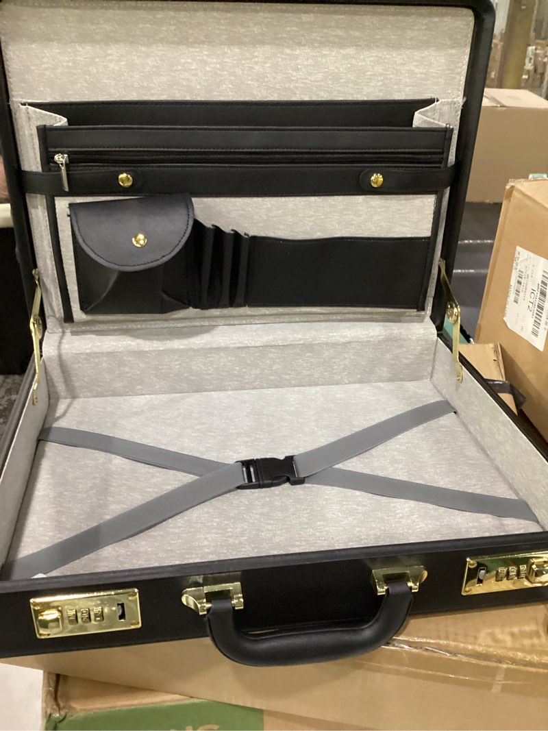 Condition photo showing New/Like New for briefcases for men, 16 inch laptop briefcase, black | anti-theft dual lock design, waterproof faux leather, multi-file organizer,business bag for office, work and travel