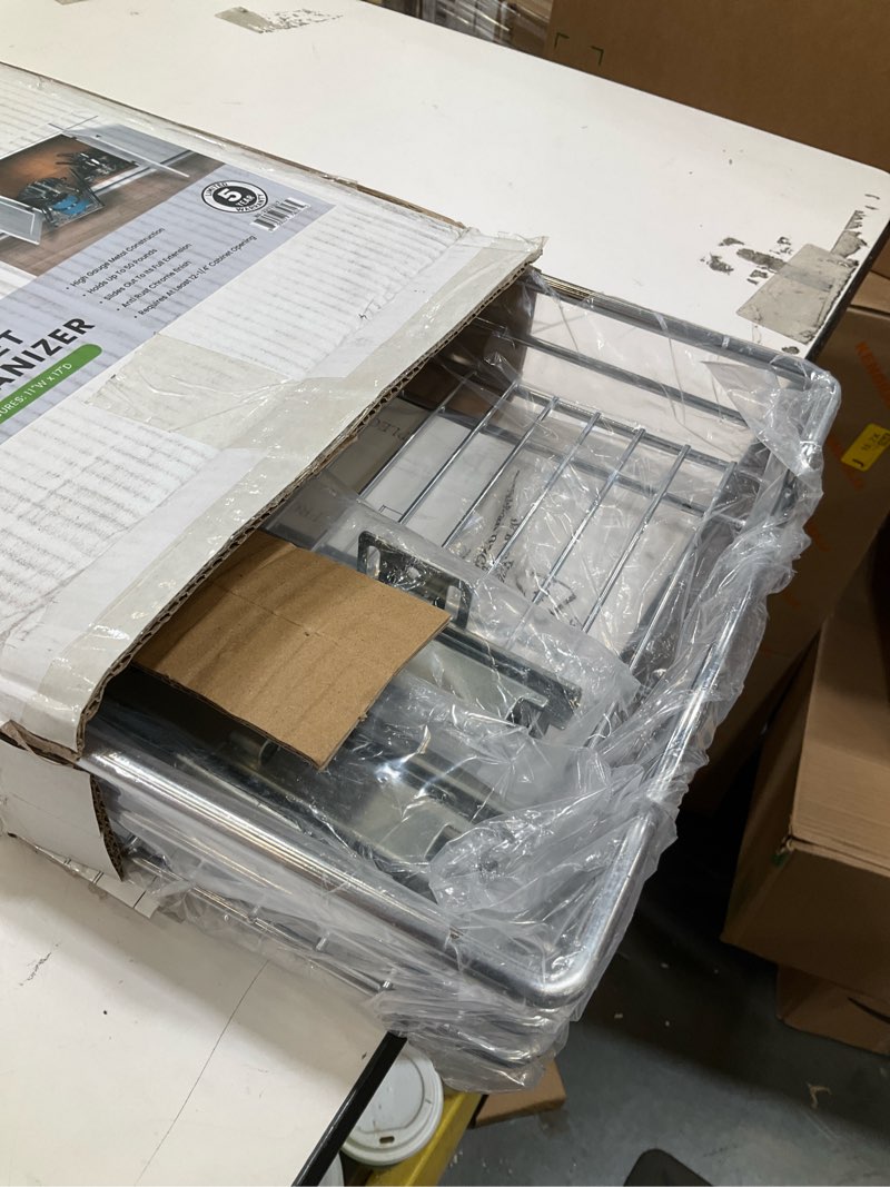 Condition photo showing Good Condition for Pull-Out Shelves for Cabinets – Heavy Metal Slide-Out Drawer - Sliding for Pantry or Cabinet Perfect for Pots  Pans etc. Basket Measures 11  W x 17  D x 2-3/8  H Requires at Least 12 ¼” Opening