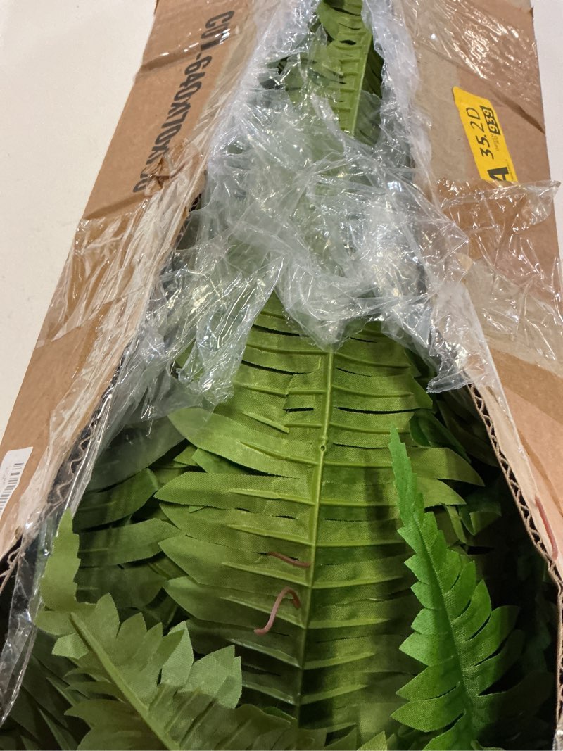 Condition photo showing Good Condition for cqure 50" large fake fern artificial ferns for outdoors,96 branches set of 2 realistic artificial boston ferns bush plant for indoor outdoor garden porch decor 50" 96 leaves-2pc