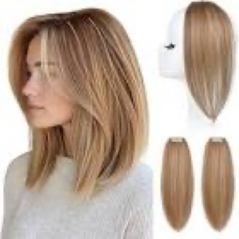 reecho human hair clip-in hair volumizer - 2pcs 8 inch short thick hairpieces for extra volume, easy