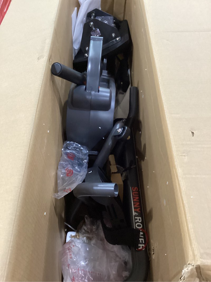 Condition photo showing As Is for Sunny Health & Fitness Magnetic Rowing Machine for Home Exercise, Quiet & Smooth Rower with Compact Storage and Optional Free SunnyFit App Connectivity Dual Rail Premium Smart