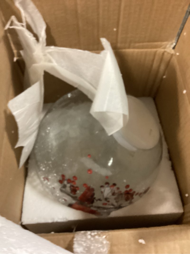 Condition photo showing As Is for Crackle Glass Ball Cardinal Light Up Red Bird Stained Glass Christmas Decor Accent Lamp, Lighted Globe Table Orb Night Light, Mother's Day Gifts, LED Sphere Desk 8 inch without Timer