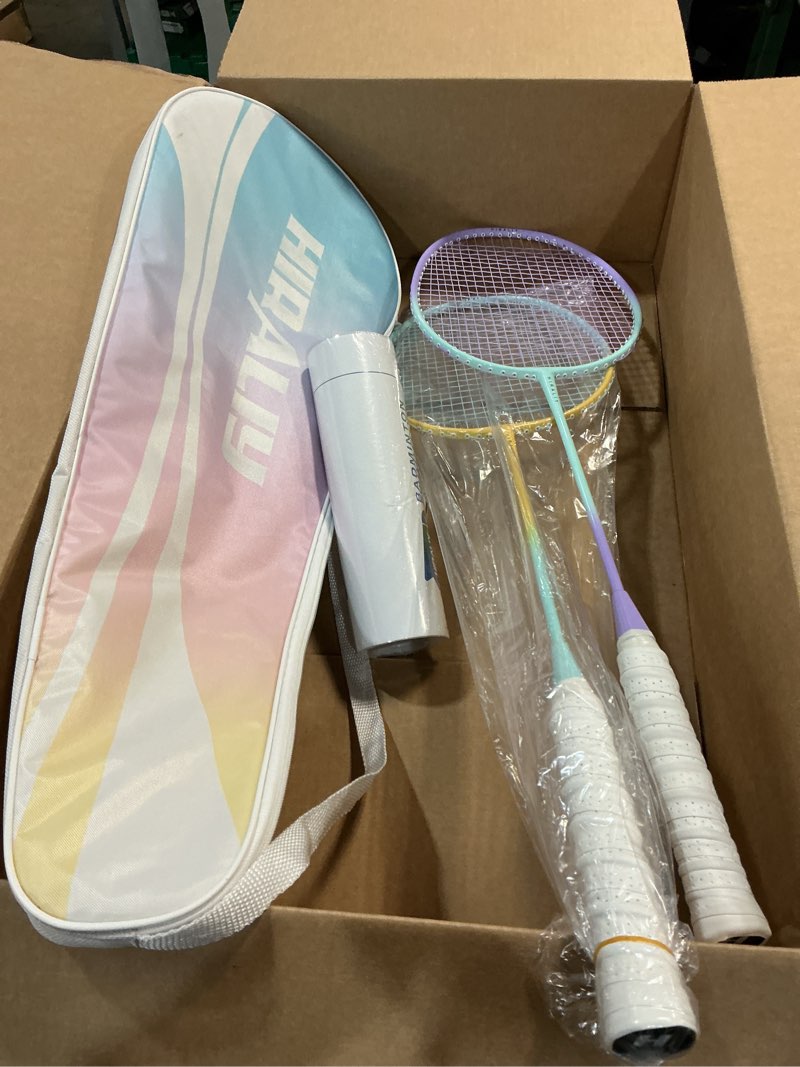Condition photo showing Good Condition for hiraliy badminton rackets set for backyards, badminton set, includ 2/4 rackets, 6/12 birdies, 1 carrying bag, outdoor game for adult family beginner
