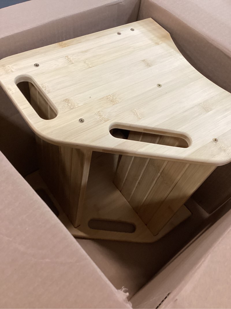 Condition photo showing As Is for AMBIRD Wooden Step Stool, Two Step Stools Toddler 300 lbs Capacity with Safety Non-Slip Pads and Handles, Bamboo Step Stool for Bathroom, Kitchen Dual Height Step Stools for Kids (Natural) 13.2'' H Natural