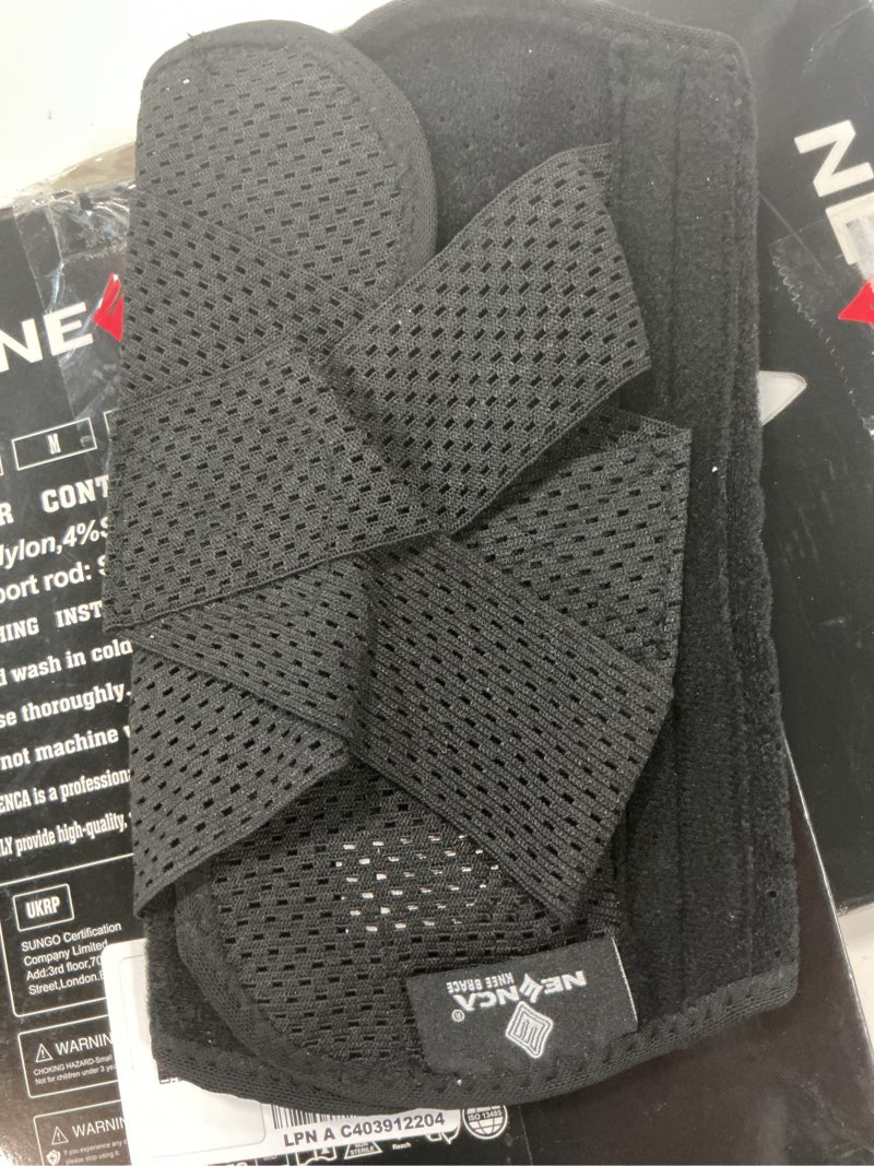Condition photo showing As Is for neenca knee brace for knee pain, compression knee support with air mesh fabric, adjustable knee wrap with side stabilizers, ultra-soft bandage for sports, running, meniscus tear, acl, arthritis relief small black