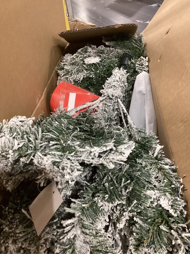 Condition photo showing Good Condition for 5FT Flocked Artificial Christmas Tree, Full Unlit White Christmas Tree with Premium PVC Branches, Realistic Snowy Look, Sturdy Metal Stand, Indoor Fake Snow Xmas Tree for Home Office Shops Flocked 5ft