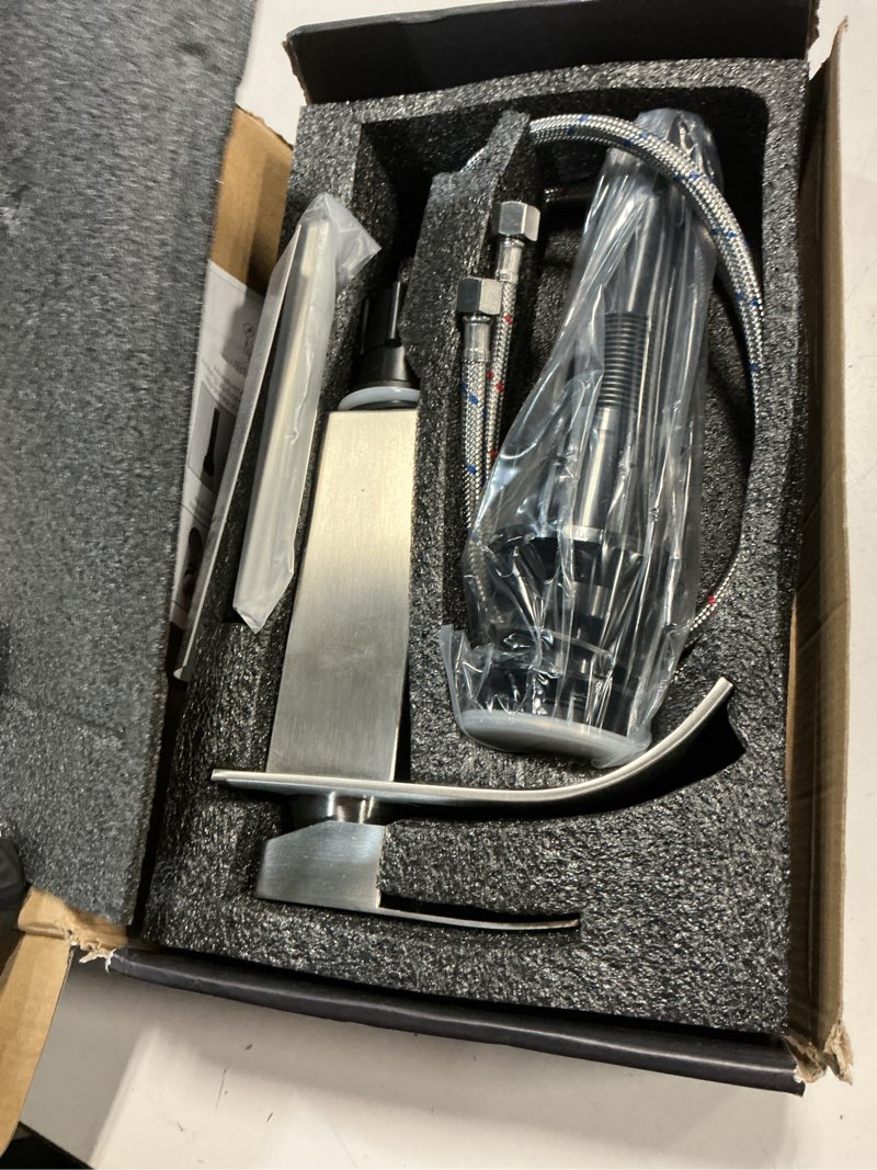 Condition photo showing Good Condition for brushed nickel bathroom faucets, waterfall bathroom sink faucet modern single handle bathroom faucte 1 or 3 hole, rv mixer tap vanity faucet - includes pop-up drain supply hoses deck plate short a - brushed nickel