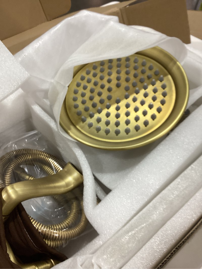 Condition photo showing Good Condition for antique brass shower system bathroom shower faucet set with 8 inch shower head handheld spray and 360 ° rotation tub spout 2 cross handles outdoor shower fixtures antique brass three modes