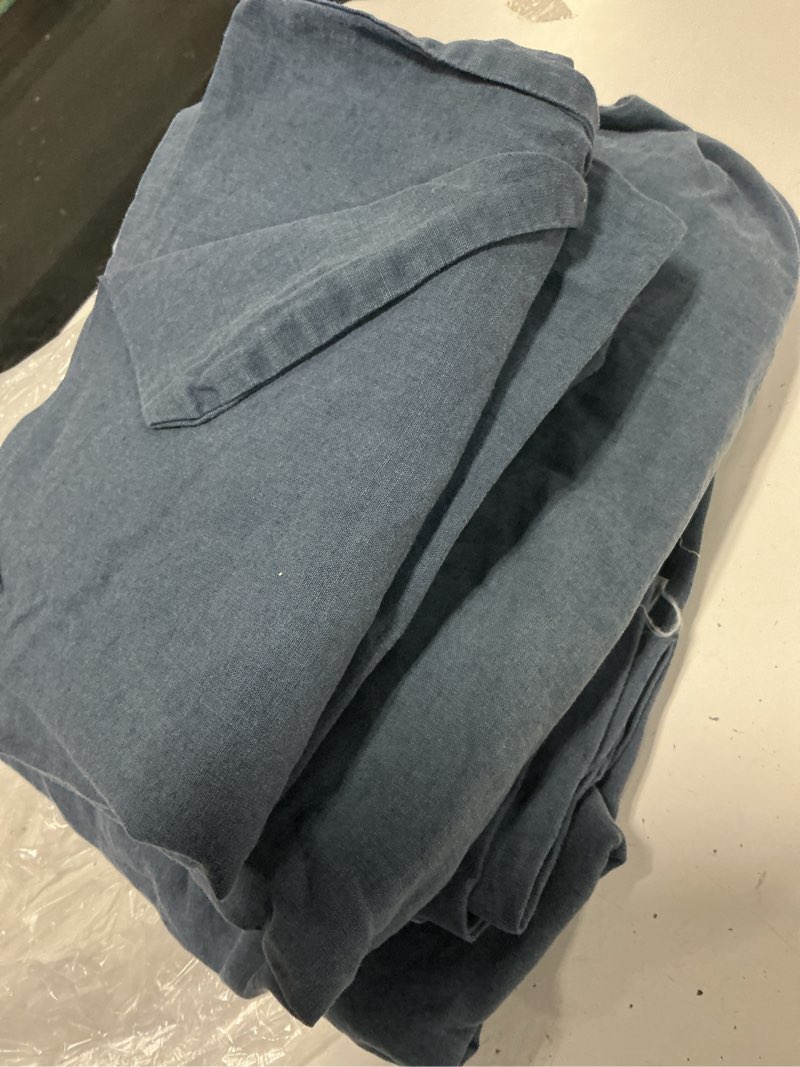 Condition photo showing As Is for european linen sheet set, queen, indigo blue