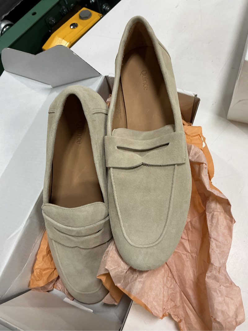 Condition photo showing Good Condition for italian suede penny loafer, 6.5, almond