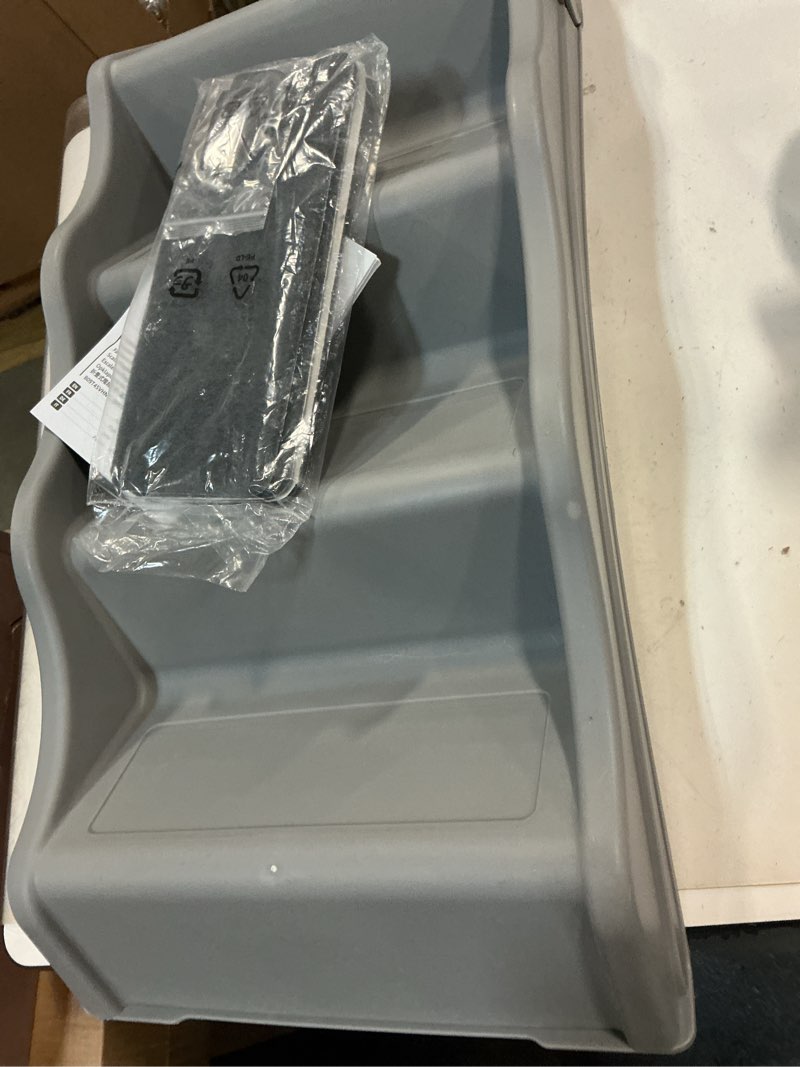 Condition photo showing Good Condition for Amazon Basics Foldable Non-Slip Pet Stairs, Steps for Dogs and Cats, 14.6'' W x 22.75'' D x 19.5'' H, Grey 14.6'' W x 22.75'' D x 19.5'' H Grey