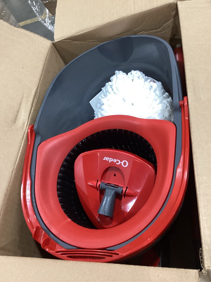 Condition photo showing Good Condition for o-cedar easywring microfiber spin mop & bucket floor cleaning system + 2 extra refills, red/gray spin mop & bucket with 2 extra refills