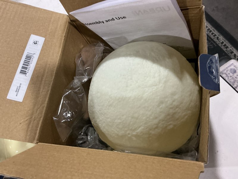 Condition photo showing Good Condition for urban shop 3d print color changing moon lamp with wood stand, remote control and usb adaptor, 7.5'' x 5.5'', white
